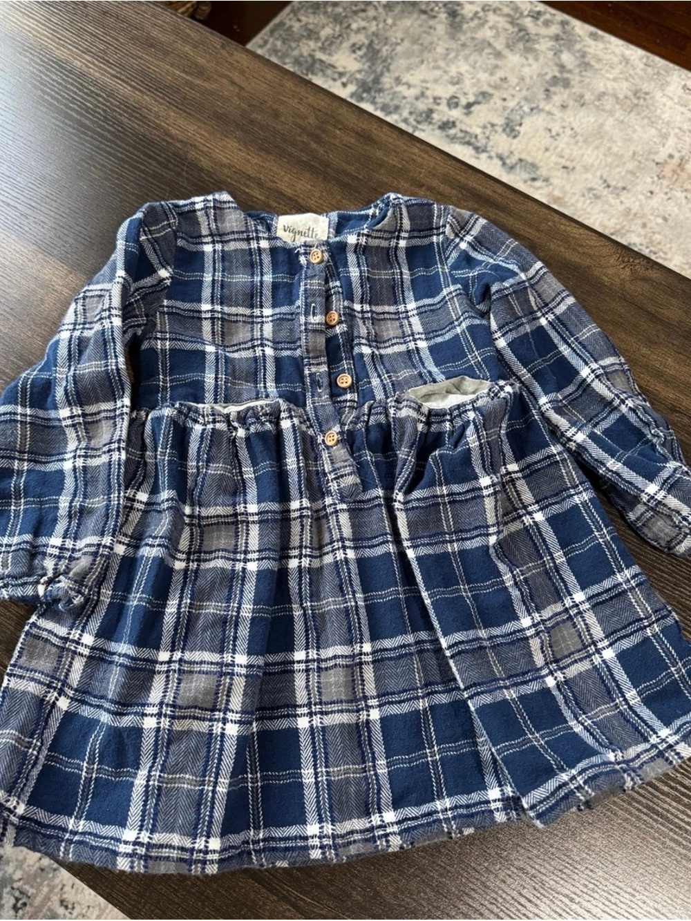 Vignette Navy Plaid Button-Front Kids Casual Dress